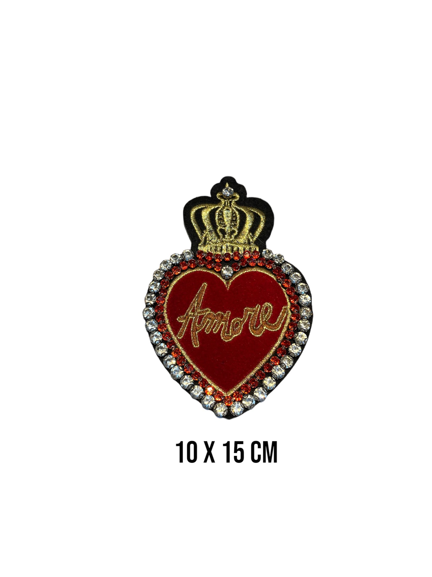 Parche corazón con pedrería y corona