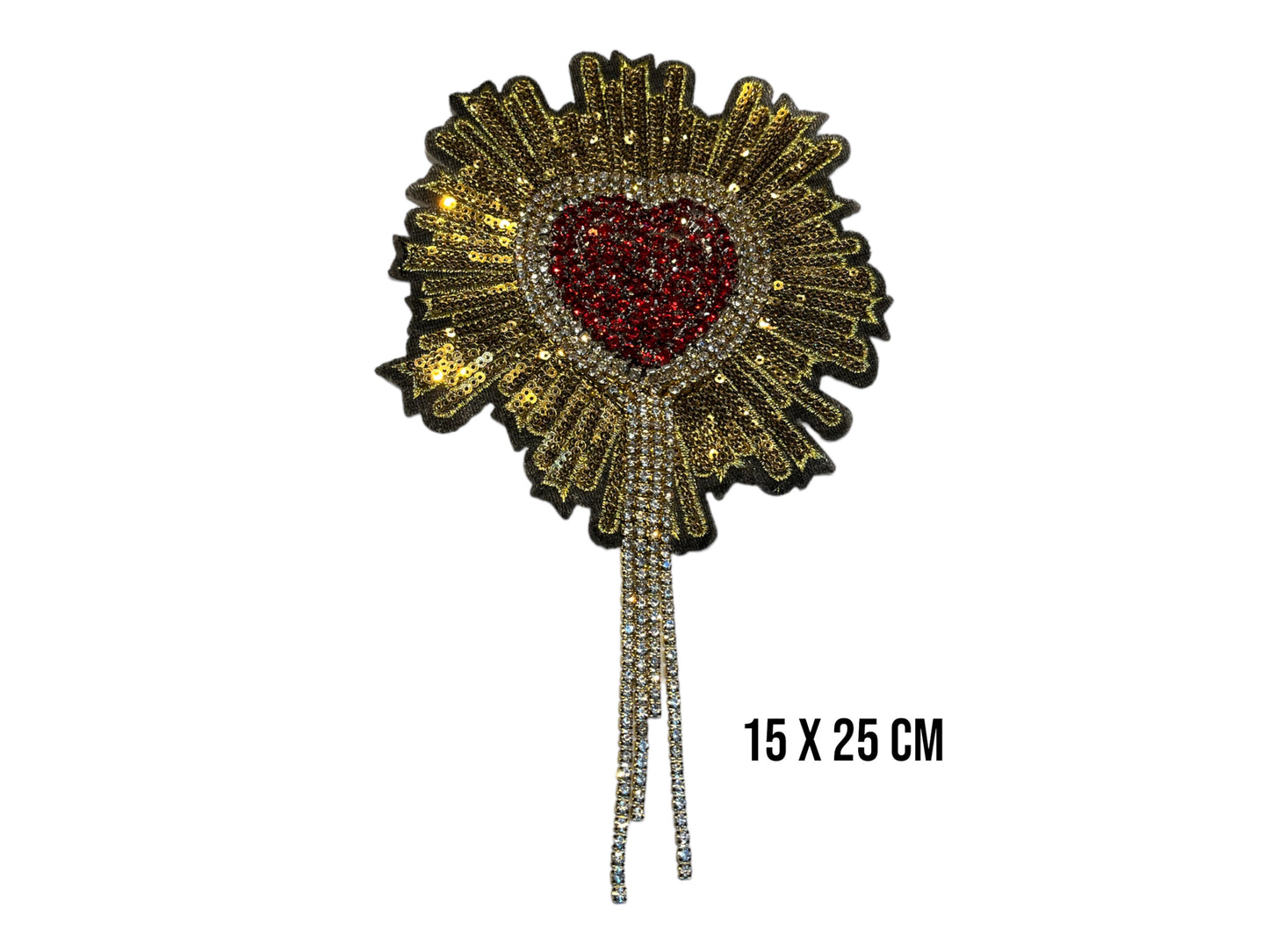 Parche corazón con lentejuelas y tiras strass cristal