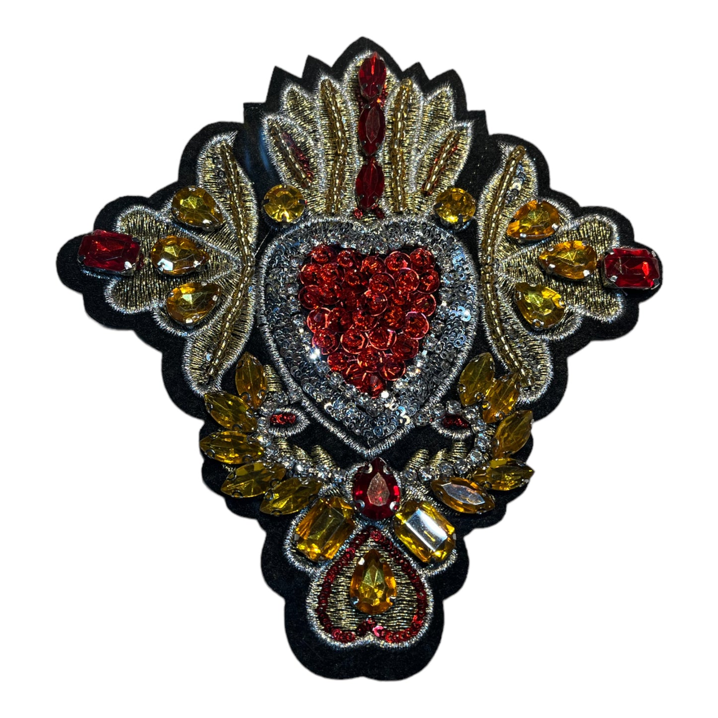 Parche sagrado corazón con abalorios y pedrería