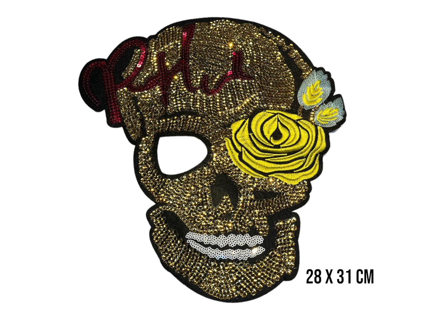 Parche calavera de lentejuelas