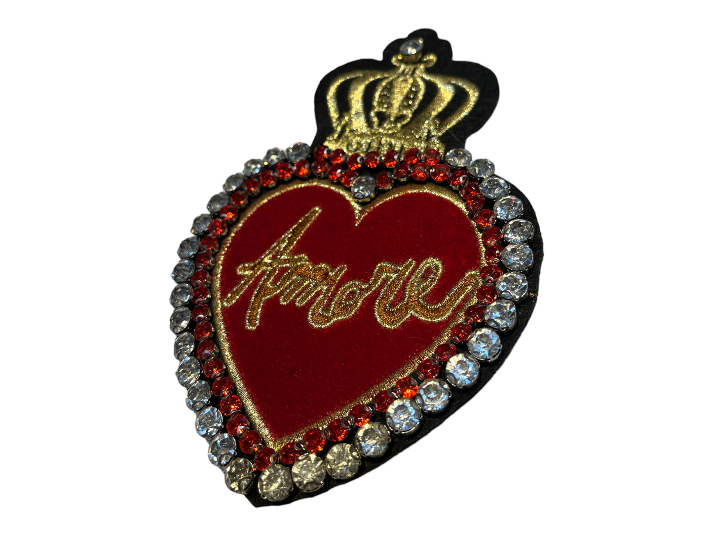 Parche corazón con pedrería y corona