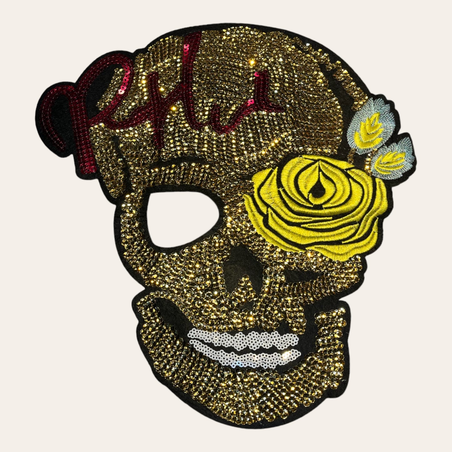 Parche calavera de lentejuelas
