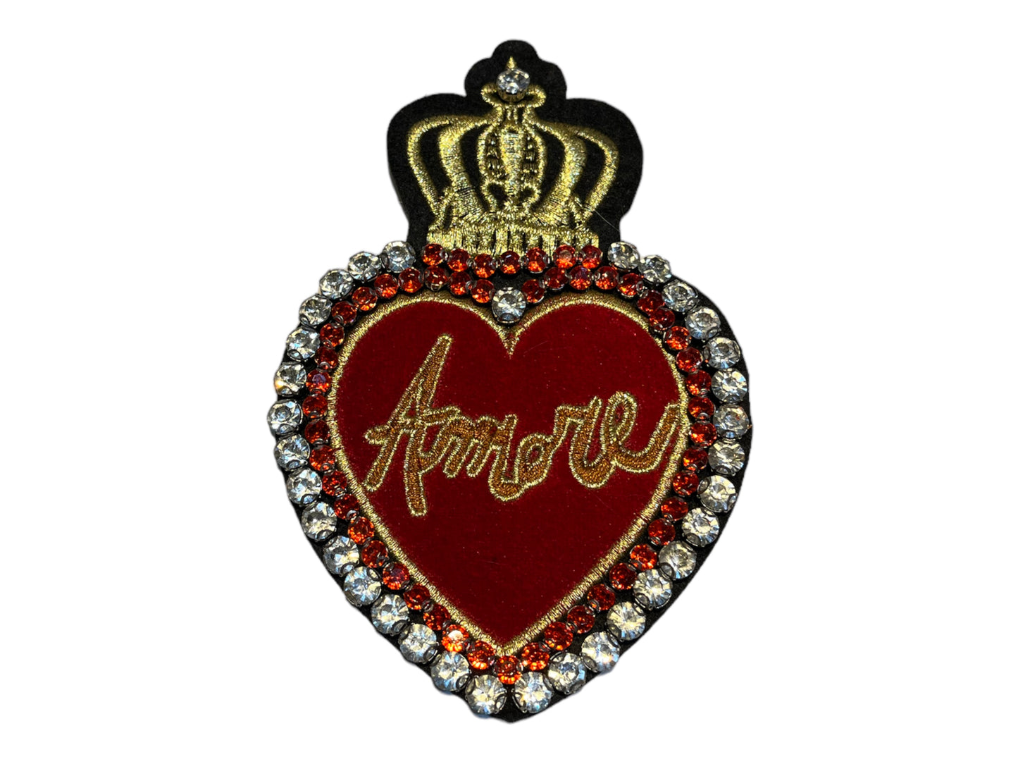 Parche corazón con pedrería y corona