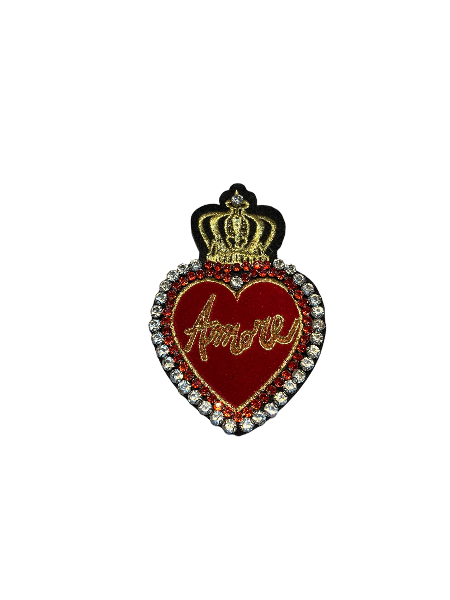 Parche corazón con pedrería y corona