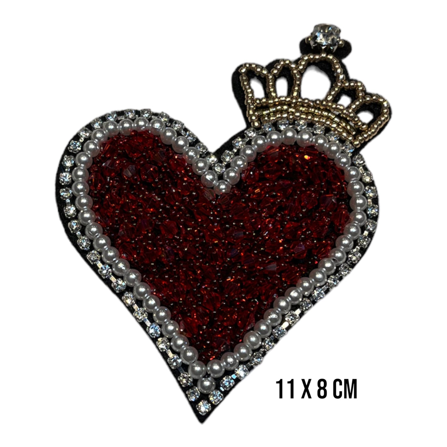 Parche corazón pedrería con corona