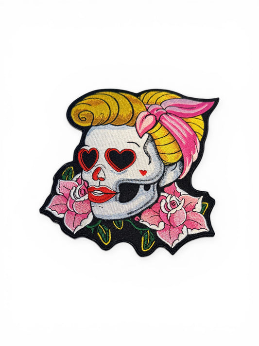 Parche bordado calavera pin up
